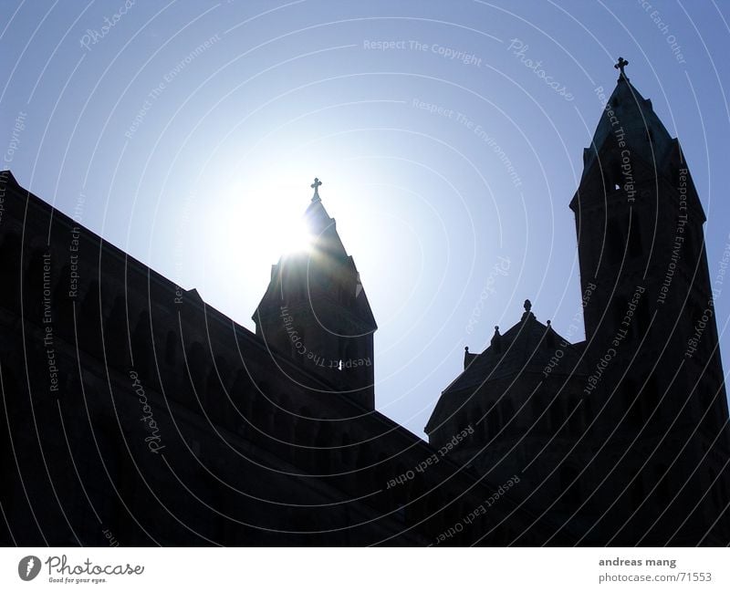 Speyer Cathedral Building Back-light Religion and faith Belief Dome church Sun Blue Lighting beams ray rays Tower towers