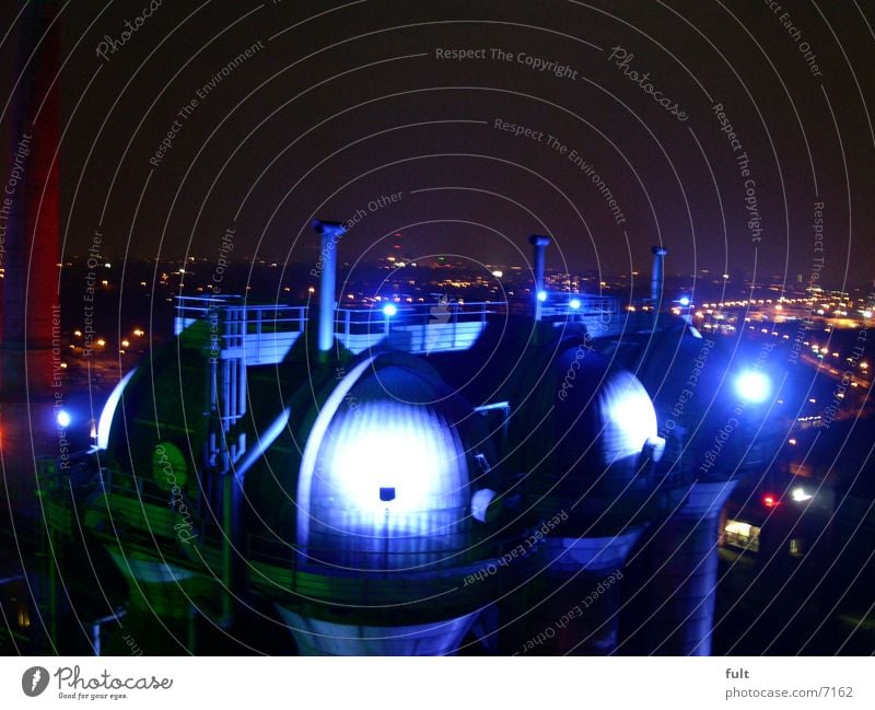 boiler plant Domed roof Light Town Night shot Landschaftspark Duisburg-Nord Industry Lamp Blue