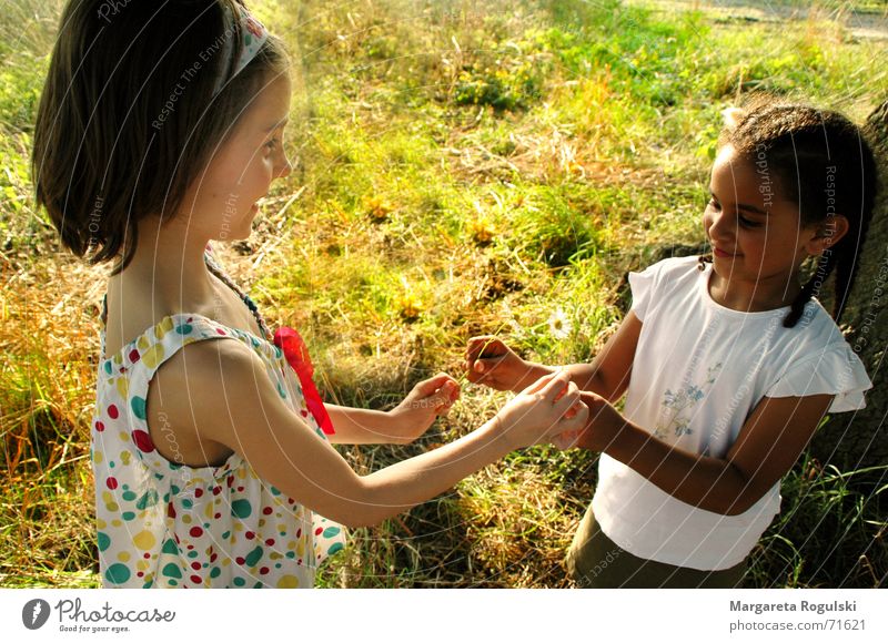 both hands I hand you Dark Child Playing Meadow Braids Dress Hand Bright Nature