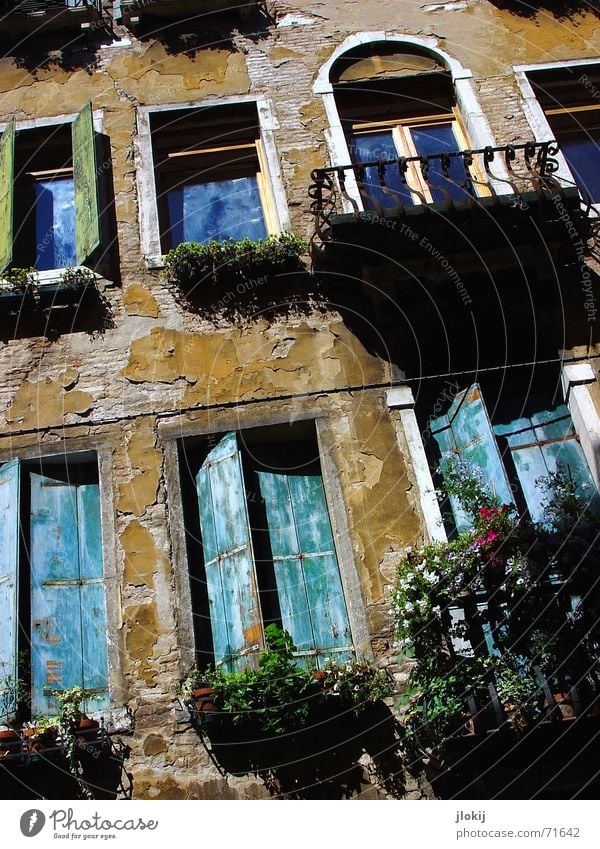 Venice Style House (Residential Structure) Window Shutter Balcony Plaster Shadow Old Blue renovation bottleneck (thank you:-))