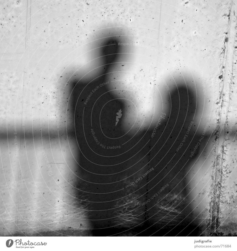 Shadow II 2 Together Wall (building) Wall (barrier) Concrete Light Black White Gray Human being Couple Handrail Line Sun In pairs