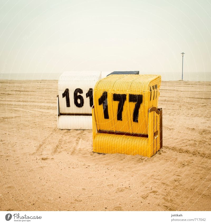 161 and 177, please. Everything. And extra cheese. Landscape Sand Coast Beach North Sea Relaxation Dream Wait Yellow Protection Safety (feeling of) Beach chair