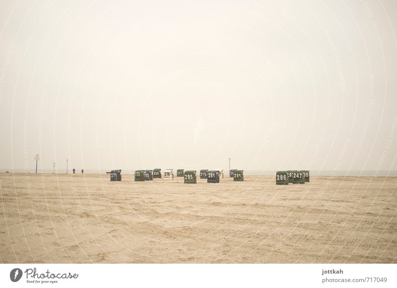 stand around Landscape Sand Water Sky Coast Beach North Sea Gloomy Calm Vacation & Travel Beach chair Empty Loneliness Off-Season Far-off places Meditative