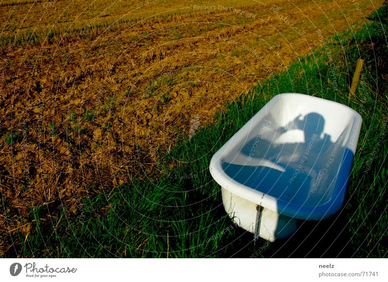 Outdoor Pool II Bathtub Field Meadow Clouds Green Autumn Bathroom White Photographer heaven Thunder and lightning Blue Harvest Shadow Exterior shot