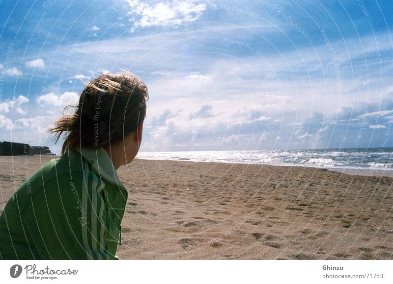 Sun on the beach Beach Ocean Girl Thought Infinity Miss Green Brown Clouds Longing Grief Distress Summer Coast sun Sky heaven Free Think Looking watch watching