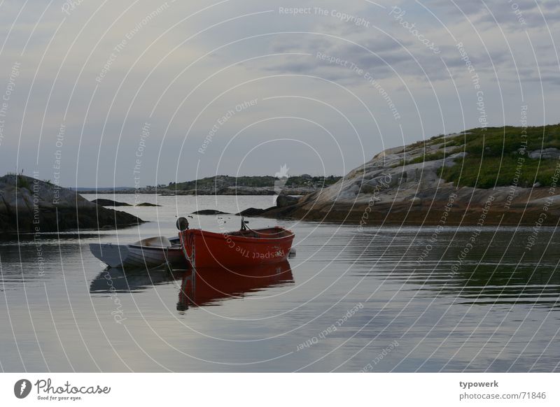 Bright red boat Clouds Watercraft Canada Calm Lake Ocean Nova Scotia Evening Meadow Sky Fishing (Angle) Rock peggys cove Wind Dusk