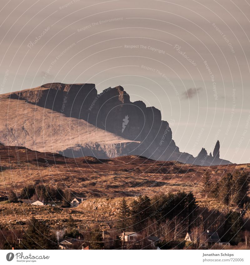 Old Man of Storr - back there right Environment Nature Landscape Sky Tree Rock Mountain Peak Esthetic Scotland Great Britain Isle of Skye Adventure Hiking