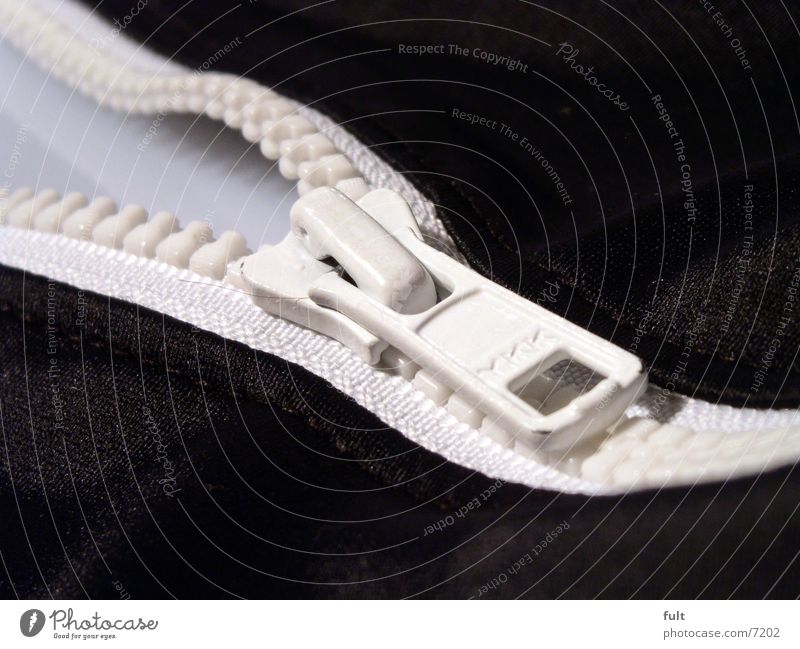 zip Zipper Loop Black White Macro (Extreme close-up) Cloth Clothing Swimsuit Things Metal Open