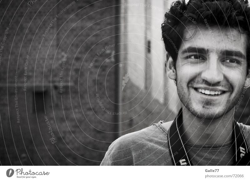 Lucky man Portrait photograph Grinning Happiness Honest Laughter Joy Partially visible Haircut