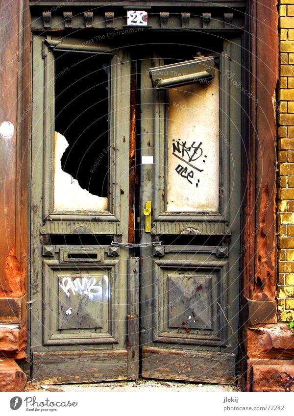 TwentyOne Derelict Broken House (Residential Structure) Uninhabited Leipzig Decline Window Town Village 21 Closed Yellow Dark Light Door renovation bottleneck