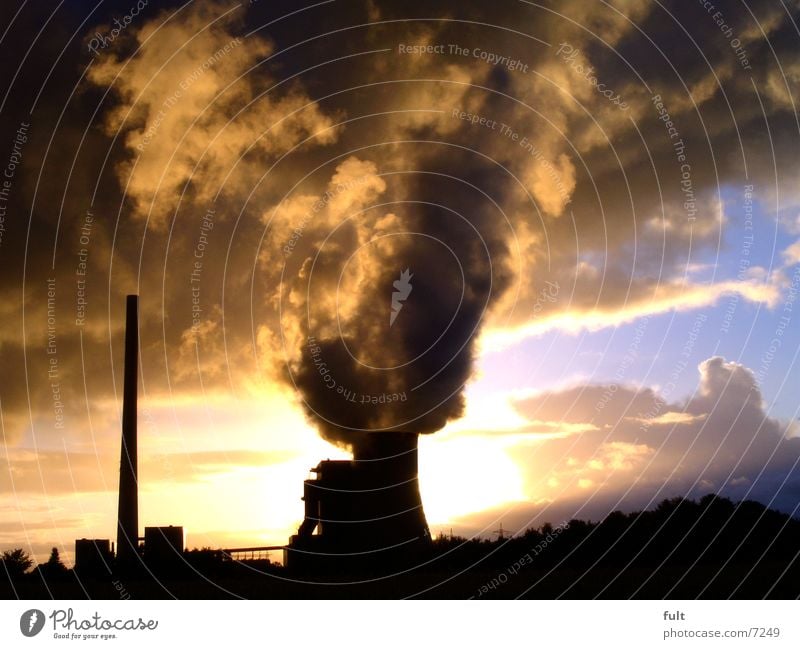 power plant Steam Clouds Rain Silhouette Horizon Still Life Coal power station Extreme Concrete Building Industry Electricity generating station Chimney Sky