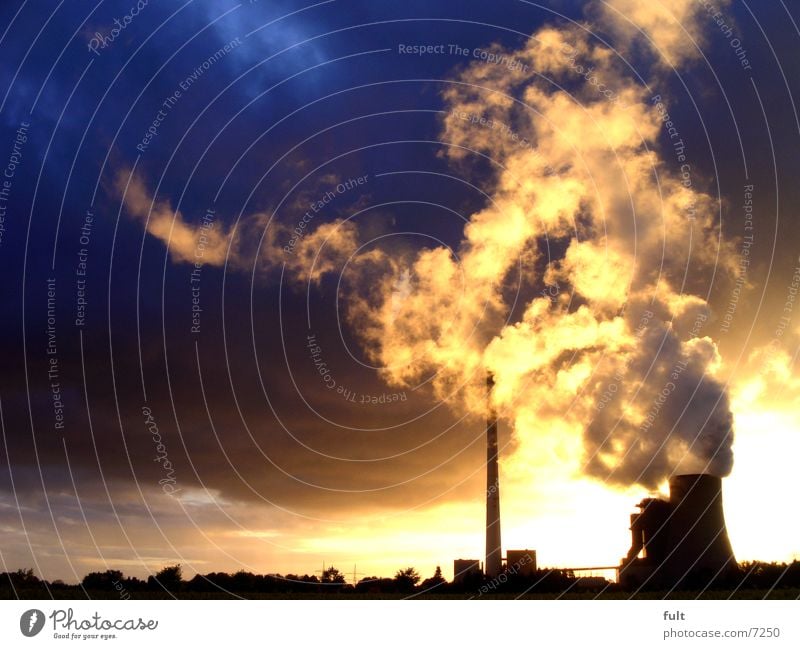 power plant Steam Clouds Rain Silhouette Horizon Still Life Coal power station Extreme Concrete Building Industry Electricity generating station Chimney Sky