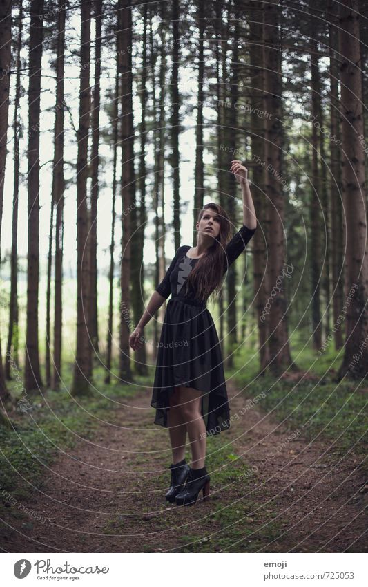 grave Feminine Young woman Youth (Young adults) 1 Human being 18 - 30 years Adults Forest Exceptional Dark Gothic style Colour photo Exterior shot Day