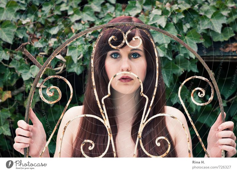 behind bars II Young woman Youth (Young adults) 1 Human being 18 - 30 years Adults Ivy Garden Hair and hairstyles Brunette Red-haired Long-haired Naked Emotions