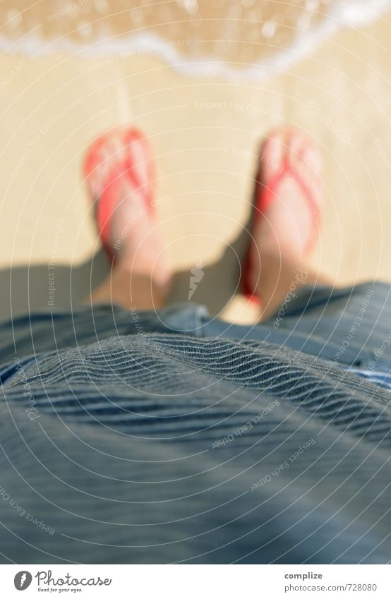 ..man on the beach striped Senses Relaxation Calm Vacation & Travel Tourism Far-off places Freedom Summer Summer vacation Sun Sunbathing Beach Ocean Waves Man