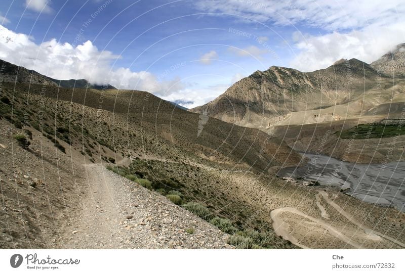 Nepal summer: way into the valley Muktinath Longing Clouds Peak Experience Vacation & Travel Hiking Far-off places Vantage point Mountaineering Might Diminutive