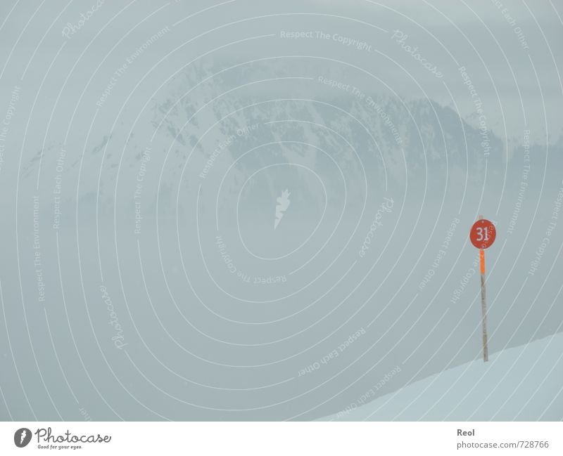 Down the mountain Sports Winter sports Ski run Environment Elements Clouds Weather Bad weather Fog Alps Mountain Peak Snowcapped peak Discover Gray Red White