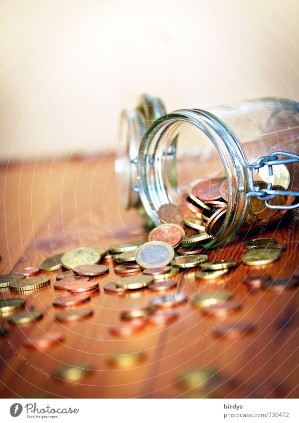 collected money coins , small change from an opened canning jar rotten geriatric poverty Coin Money Coinage Money box Save Poverty spared Loose change Close-up