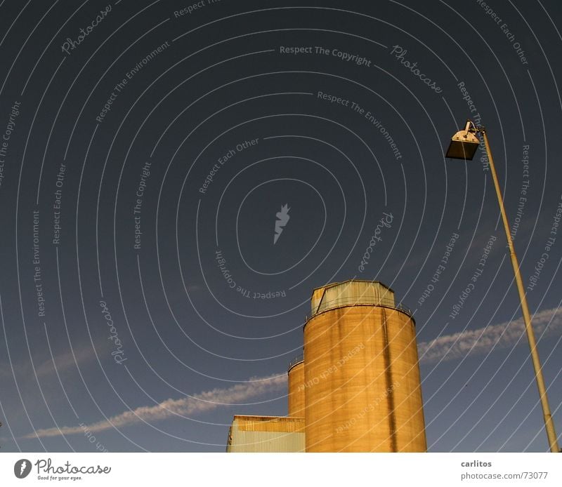 lantern and silo - that already borders on visual fullness Lantern Silo Personnel cutback Upswing Worm's-eye view Blue Vapor trail industrialrache