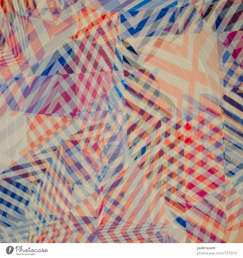 hullabaloo Illustration Stripe Checkered Sharp-edged Modern Blue Red Variable Chaos Complex Concentrate Network Irritation Double exposure Mixture Asymmetry