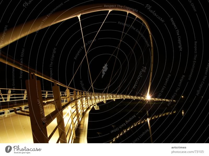 Treasure Brigde Night shot Long exposure Dessau Rainbow Mysterious Light High point Steel Reflection Grating Dark Ambiguous Landscape format Industry Bridge