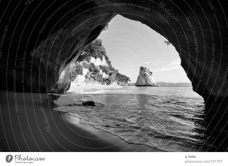 into the light Nature Landscape Plant Elements Sand Water Sky Clouds Horizon Summer Beautiful weather Warmth Hill Rock Canyon Cave Rock formation Rock arch