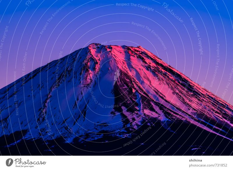 Vermilion summit of Mount Fuji, a world heritage in Japan Nature Landscape Sky Cloudless sky Winter Mountain Snowcapped peak Volcano World heritage cold