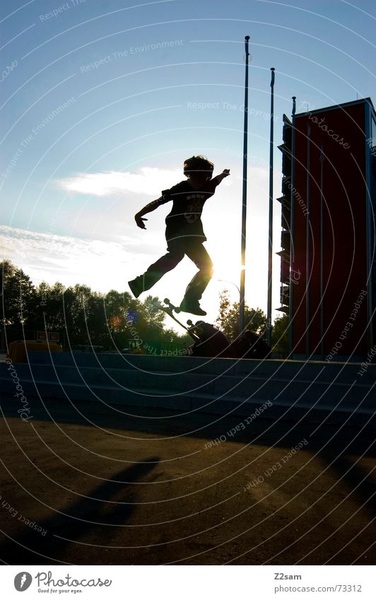 kickflip in the sun Kickflip Salto Trick Stunt Jump Action Sports Style Skateboarding Light Dynamics Funsport street Parking level siluette Stairs Shadow