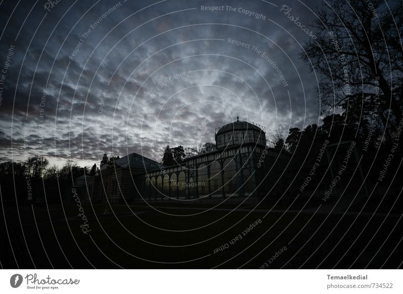 The Moorish Garden Sky Clouds Night sky Weather Park Stuttgart Germany Europe Deserted Greenhouse Tourist Attraction Fantastic Creepy Historic Black