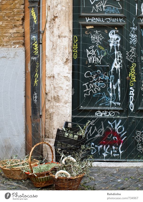 ROMA - Palm Sunday in front of the door Vacation & Travel Tourism Trip Summer Bushes Foliage plant Rome Italy Europe Facade Door Stone Wood Sign Characters