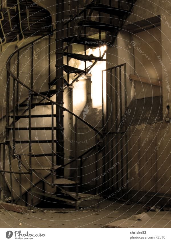 spiral staircase Iron Steel Story Stairs Handrail Sepia Industrial Photography Warehouse