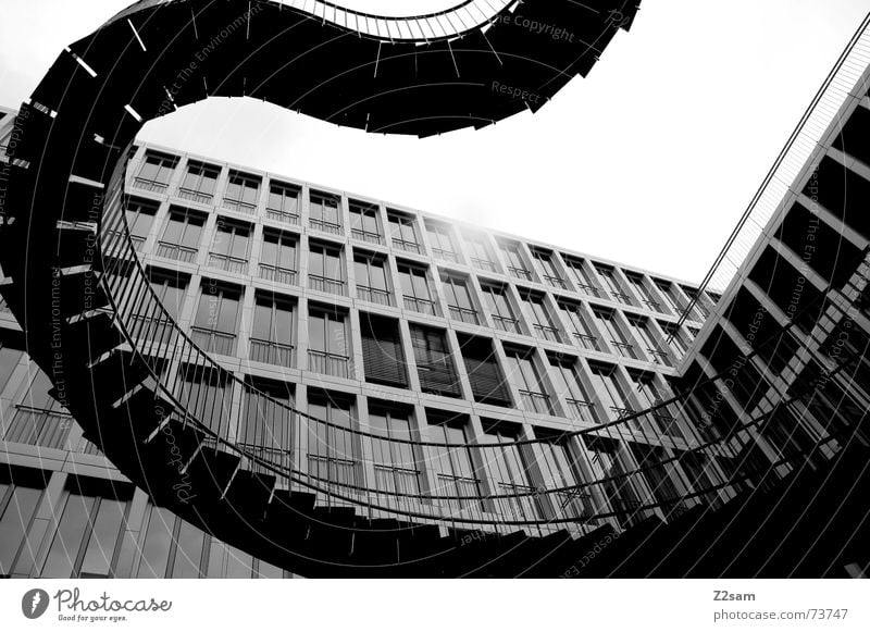 Stair snake into nothingness House (Residential Structure) Work of art architecture Farm Modern Stairs Handrail Ladder Black & white photo Structures and shapes