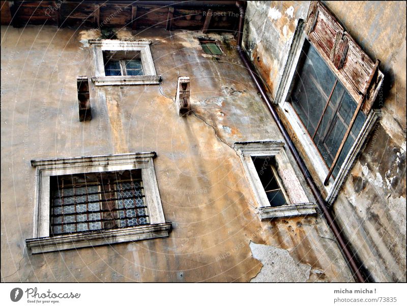 dilapidated harmony Window Dark Eerie Shutter Wood Facade Italy Lake Garda Alley Decline maroon Arco Mediterranean