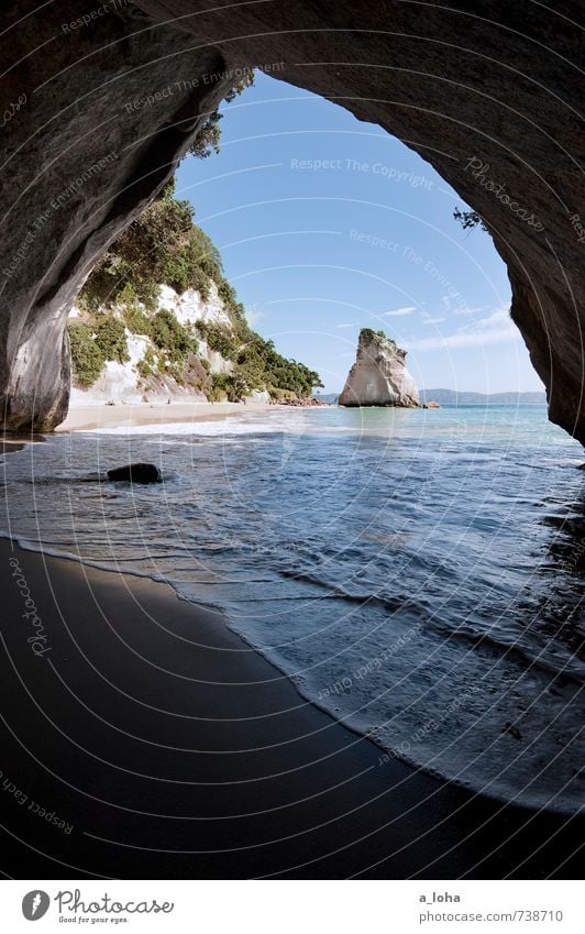 Into the Light II Environment Nature Landscape Plant Elements Sand Water Sky Summer Beautiful weather Warmth Hill Rock Waves Coast Beach Bay Ocean Cave