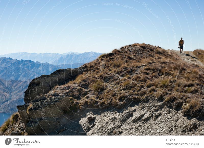 on the way Trip Adventure Far-off places Masculine Man Adults Nature Landscape Elements Earth Cloudless sky Autumn Climate Beautiful weather Grass Rock Alps