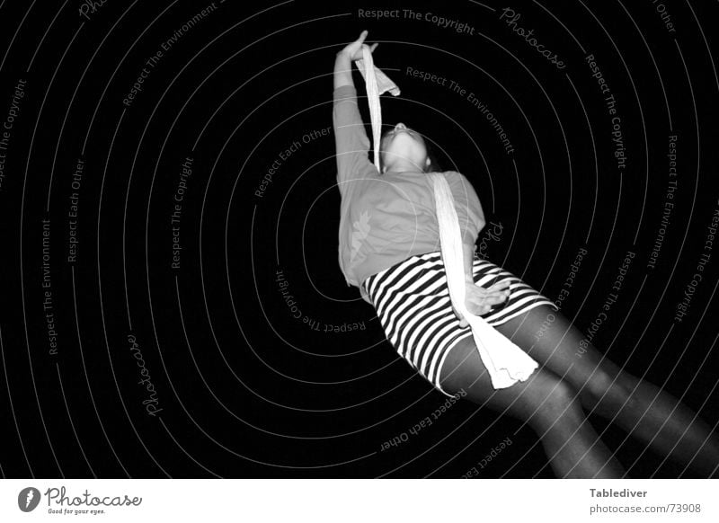 dancer in the dark Woman Park Sofa Tights Dress Striped Scarf White Black Dance Lascivious Night life Legs Black & white photo Feasts & Celebrations