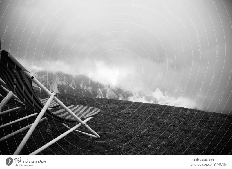 Beautiful view Couch Deckchair High plain Fog Massive Clouds Meadow South Tyrol Dolomites Chair Mountain Alps Relaxation High plateau seceda Vantage point