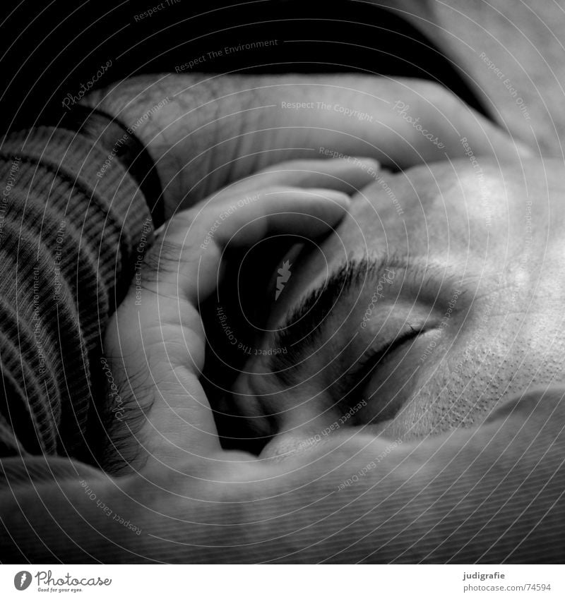 beach sleep Man Sleep Relaxation Calm Hand Eyelash Eyebrow Serene Safety (feeling of) Black & white photo Peace Human being Face Smooth Eyes Stubble Contentment