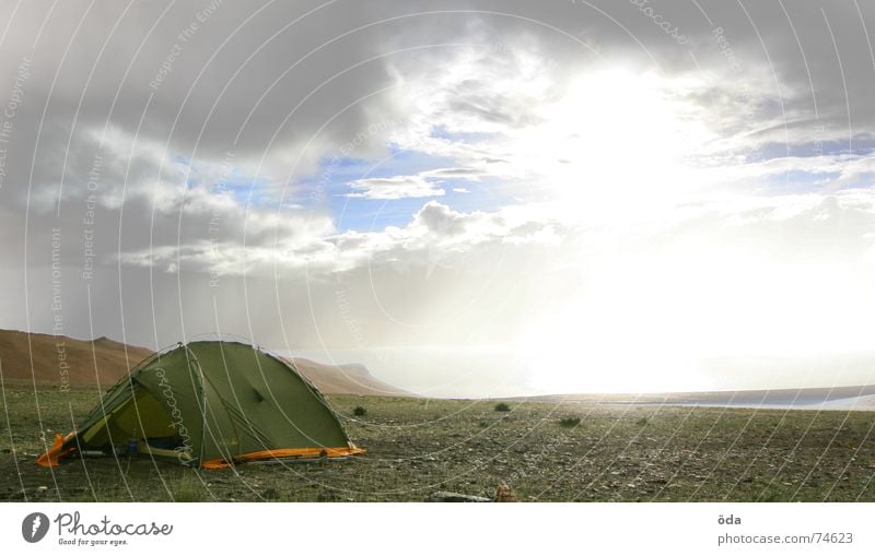 Apocalypse now #2 Tent Camping Snow mountain Gale Clouds Storage Sleeping place India Rain pull through the clouds sunbeam Sun apocalyptic Mountain base camp