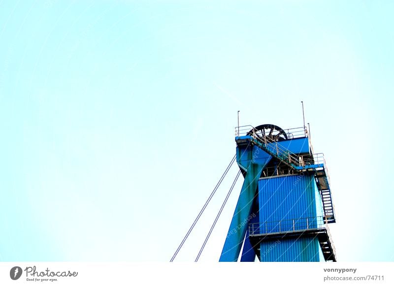 Off to heaven Mining Logistics Cold Turquoise Positive Elevator Large Blue Wire cable Metal Salt Mine Soft coal mining underground Upward Sky Perspective