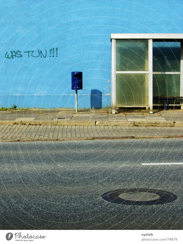 What to do!!! Wall (building) White Trash Grunge Station Gully Sidewalk Gray Town Stripe Blue Trashy Bus glass Street Bench grey Old Wall (barrier)