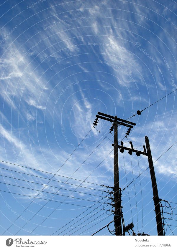 Electricity In Samos Greece Clouds White Bad weather Summer Electricity pylon Transmission lines Hot Sky Blue