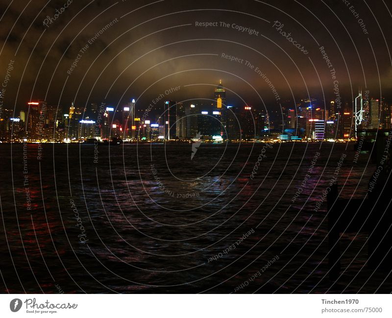 hong kong at night Hongkong China Night Town Exterior shot Dark Visual spectacle Moody Fascinating Clouds Water Harbour Skyline Light