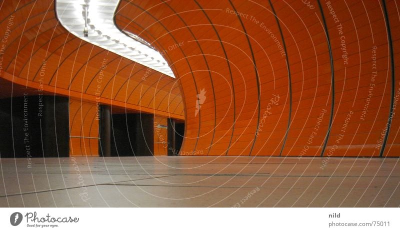 orange tunnel vision Tunnel Underground Whorl Worm's-eye view Contrast Surveillance Lighting Round Semicircle Train station Orange Loneliness Police state