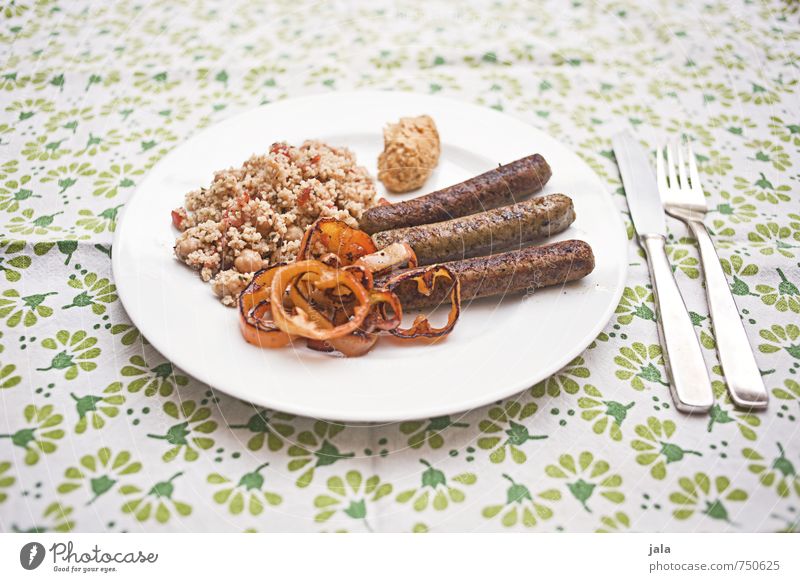 grill plate Food saitian sausages tabouleh humus Pepper Nutrition Dinner Organic produce Vegetarian diet Vegan diet Plate Delicious Healthy Eating Appetite