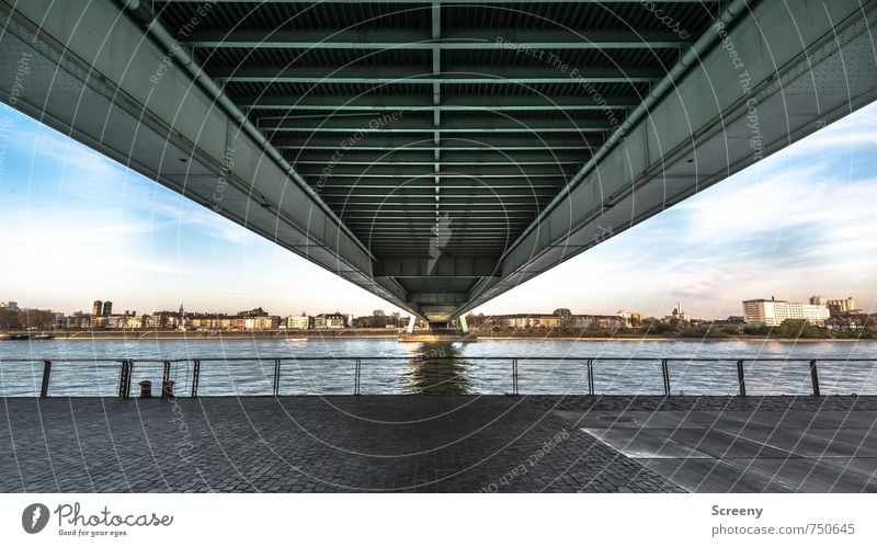 ironing board Environment Water Sky Clouds River Rhine Cologne Germany Europe Town Bridge Severins bridge Traffic infrastructure Passenger traffic Road traffic