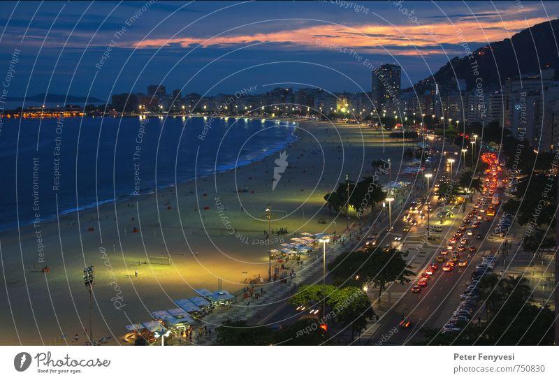 Rio de Janeiro 5 Water Night sky Beach Bay Ocean Brazil Americas South America Deserted Tourist Attraction Moody Copacabana Colour photo Exterior shot