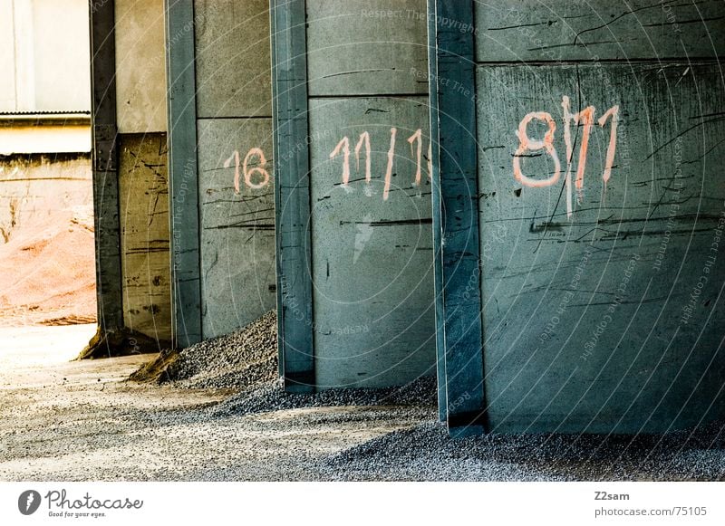 Gate 1 2 3 or 4 Industrial Photography Heap Wall (building) 8 Garage Side by side Red Sand Stone Digits and numbers 11 Shadow light Structures and shapes Colour