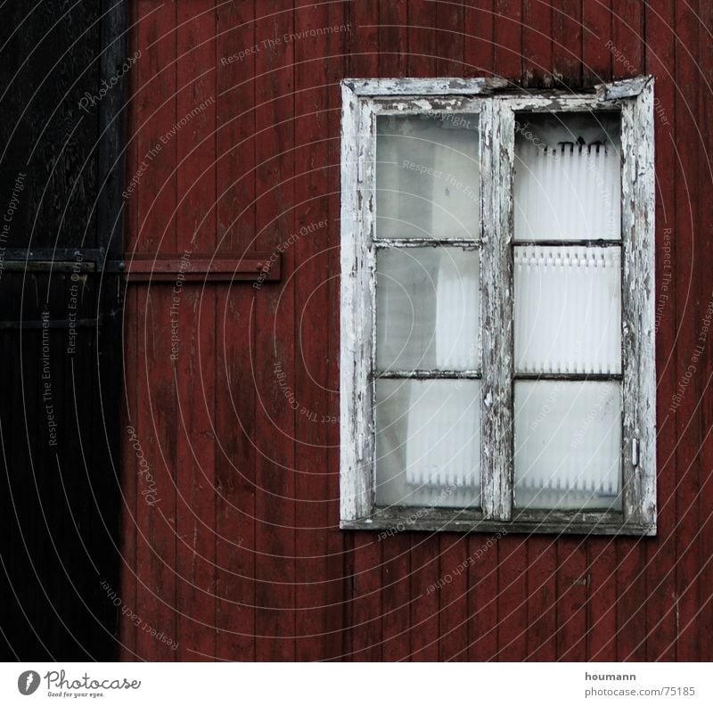 Don't look out Wall (building) Wooden house Red Denmark Window Black Carried Detail Derelict old worn wood house