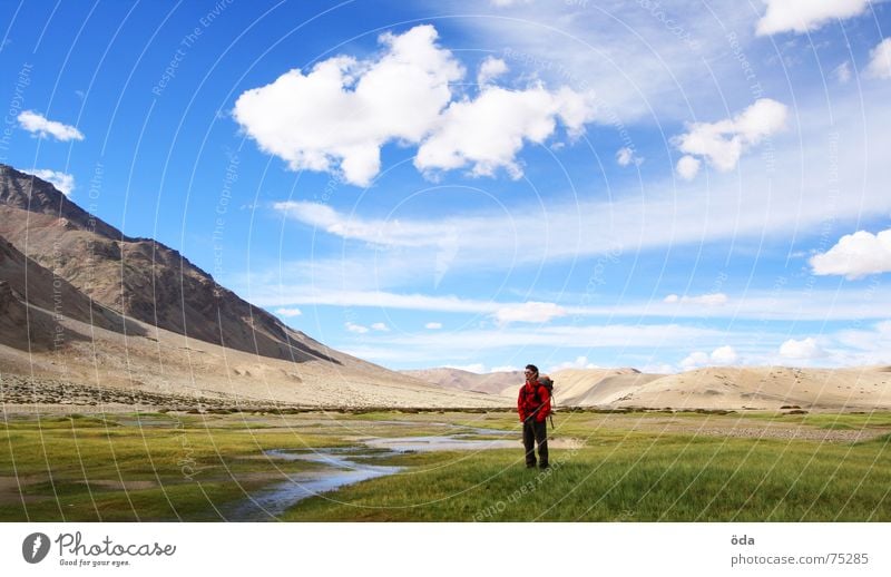 Lost in India Far-off places Infinity Man Brook Ladakh Doomed Landscape Human being River Mountain Sky